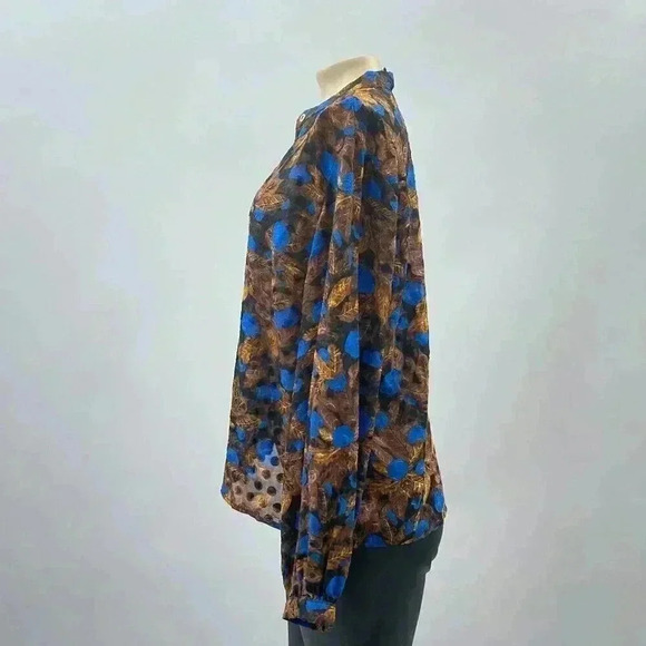 Vintage Sheer Blouse Size S Tunic Brown Blue Embroidered Bishop Sleeve Whimsy - Picture 3 of 10